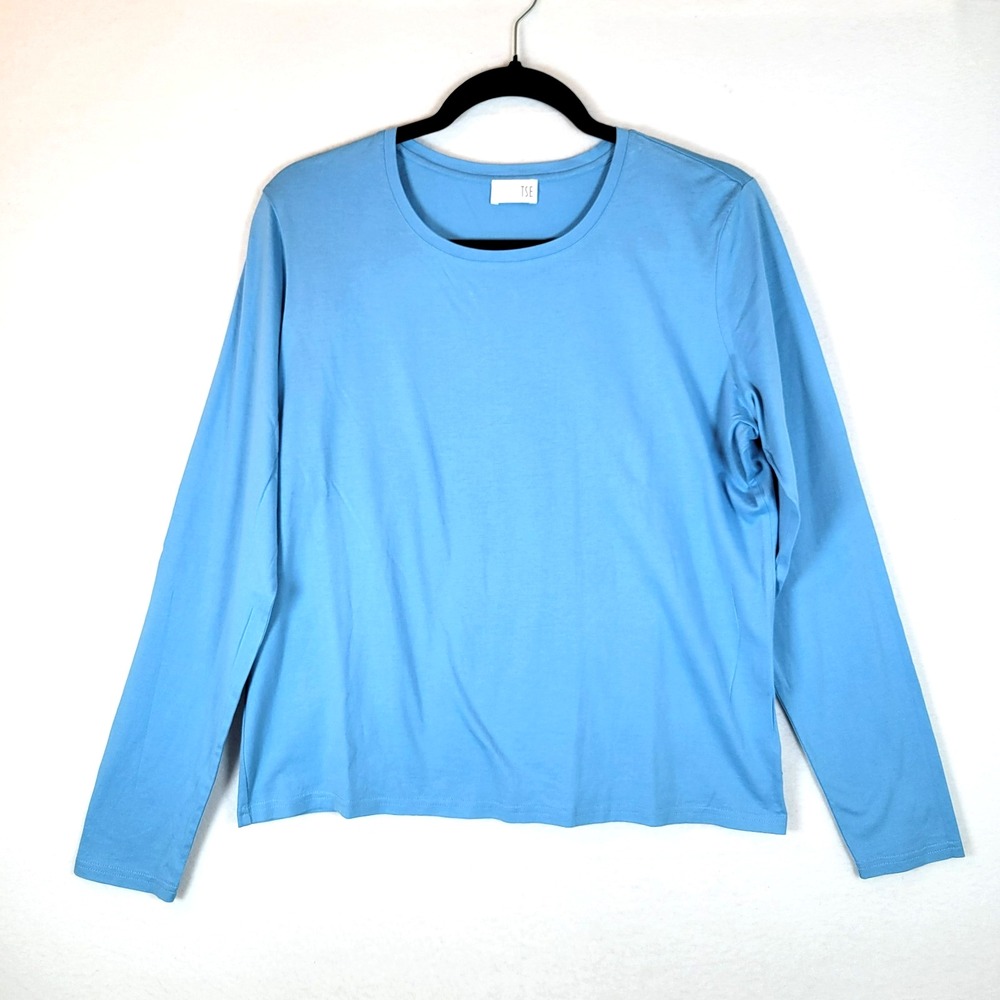 Tse Womens Cotton Long Sleeve Top Size XL Blue Minimalist Quiet Luxury Comfort